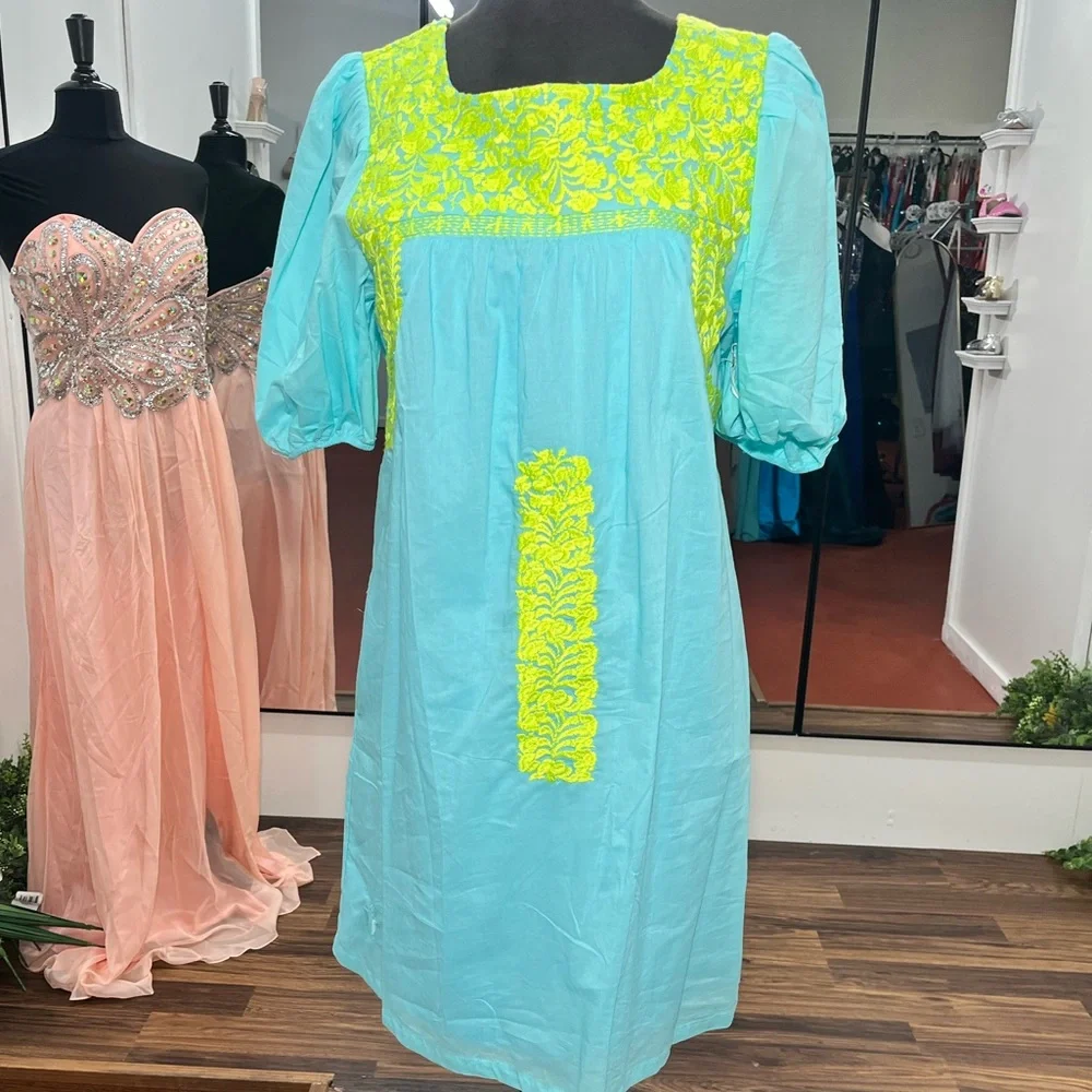 Casual neon blue and green dress 🩵 - Picture 1 of 2